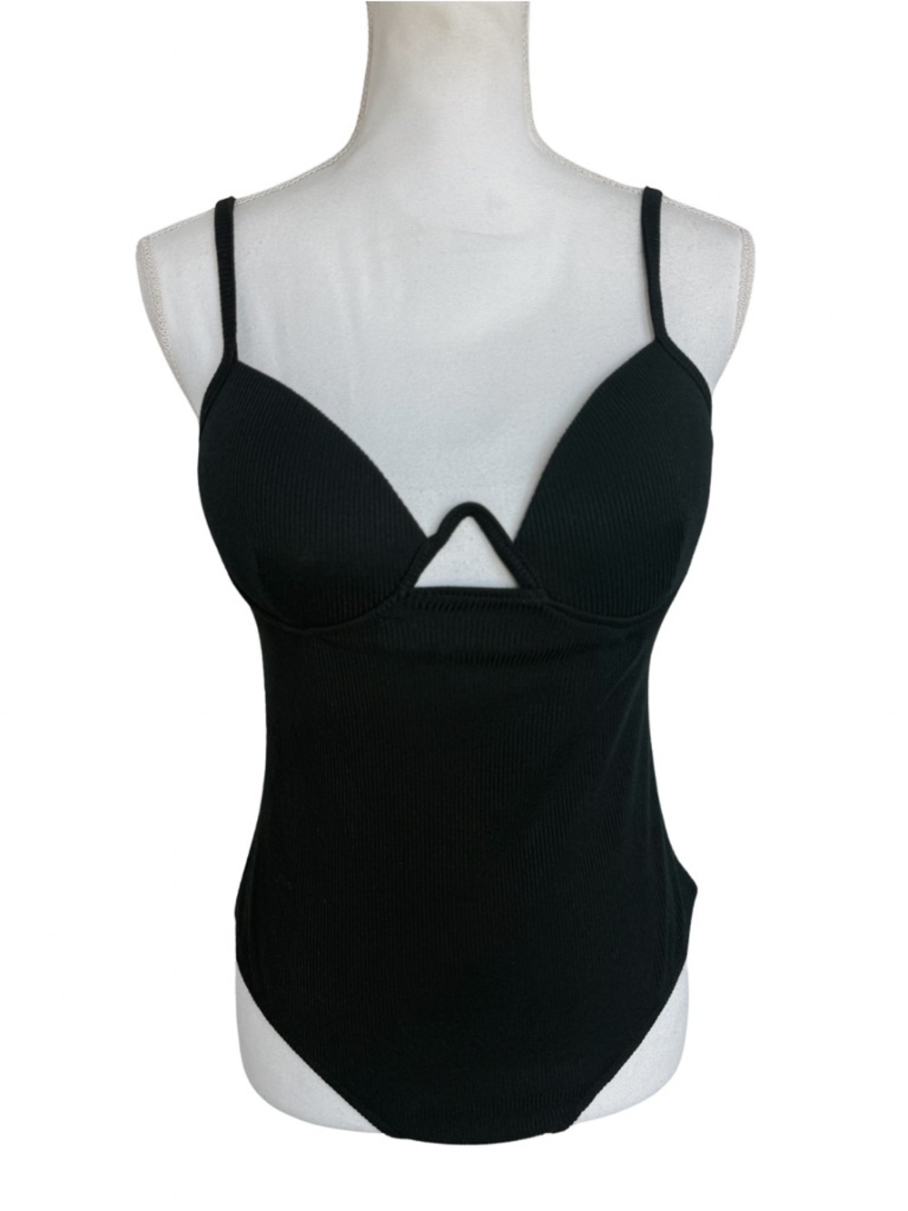 Lulus Black Ribbed Cutout Bodysuit Underwire Women’s Size Large